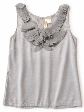 Adiva Silver Satin Ruffle Neck Sleeveless Blouse Top Size Small